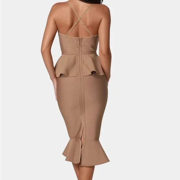 bebe Strapless Brown Peplum Dress - Picture 8 of 8